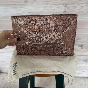 BCBGMAXAZRIA Rose Gold Sequin
Clutch Handbag
